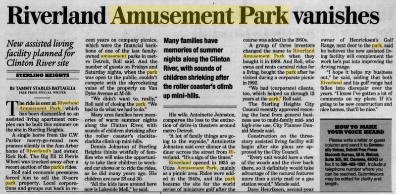 Riverland Amusement Park (Utica Amusement Park) - April 2004 Article - Assisted Living Facility Was Never Built